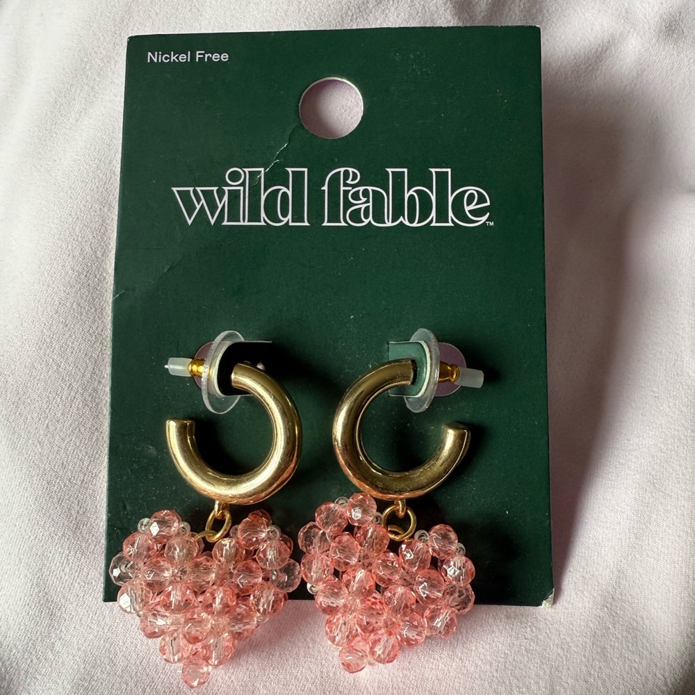 wild fable Gold Hoop Earrings with Pink Beaded Heart Charms
